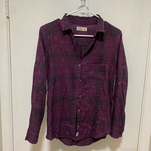 Long-Sleeve Purple Plaid Button-Up Shirt